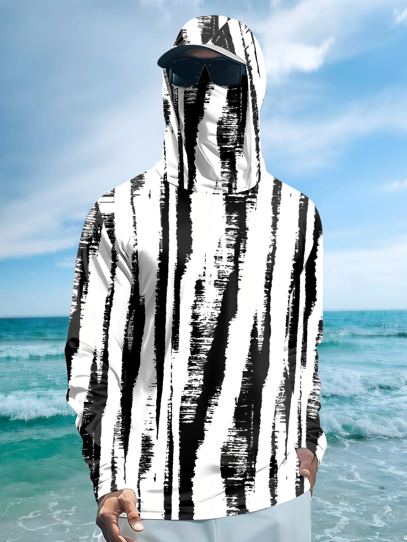 Men Black‑White Stripe Fishing - Fishing Hoodie review and price