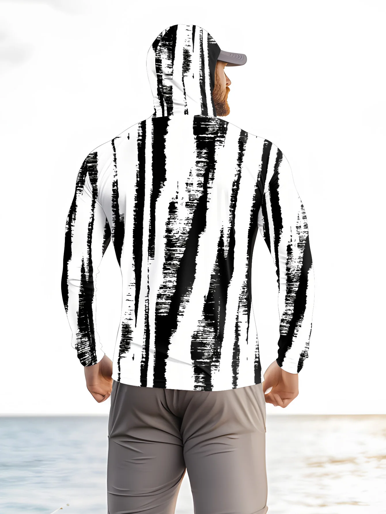 Men Black‑White Stripe Fishing - Fishing Hoodie review and price